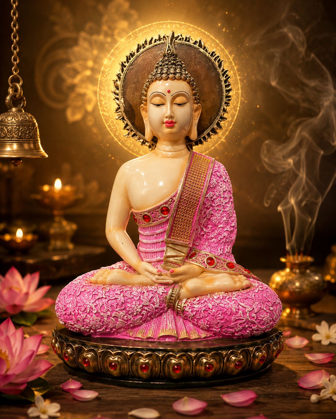 Luxury Pink Meditating Buddha Statue